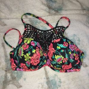NEW Shade & Shore Crochet Halter Floral Bikini Top